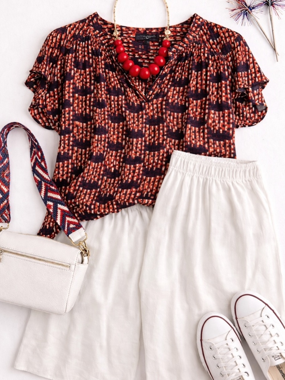 Banana Republic Geometric Print Blouse Size Small Red white and Blue